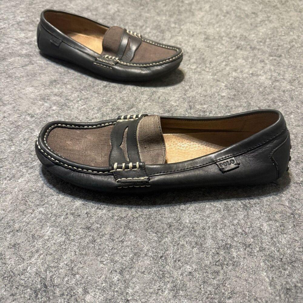 Polo Ralph Lauren Loafers Black Leather Boat Deck Driving Shoes Men's US 13D